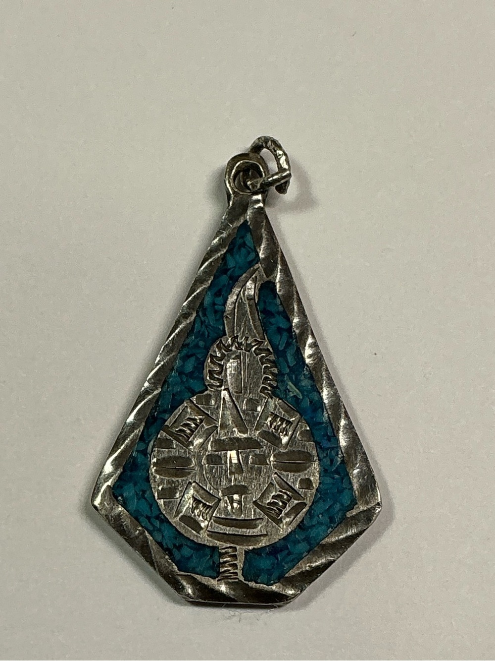Silver Pendant Necklace with Turquoise Blue Inlay